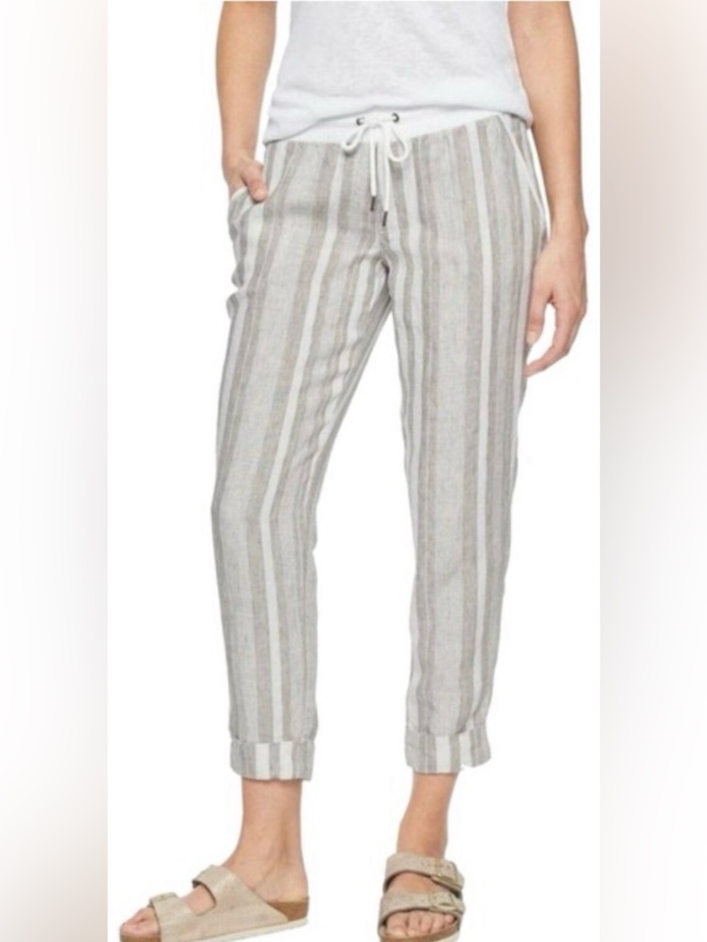 Athleta Women Ankle Crop Drawstring Pants - 100% Linen